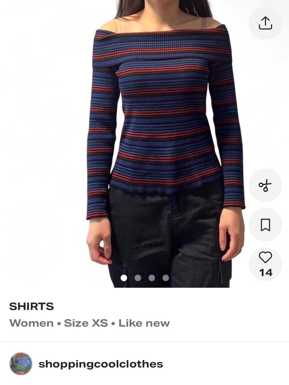 Forever 21 Navy Multicolor Striped Off-Shoulder Ribbed Top